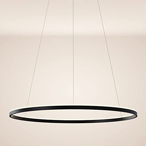 s.luce LED Ring Pendelleuchte rund Direkt oder Indirekt Hängelampe Wohnzimmerleuchte, Farbe:Schwarz, Größe:Ø 100cm