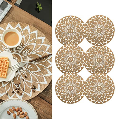 CcHhyyt Set di 6 Tovaglietta Lavabili Rotonda Bohémien Stile Tovagliette Lavabile per Cucina impermeabile Resistenti al Calore Boho Mandala Decorativa Tovaglietta per Pranzo Matrimonio Casa (D)