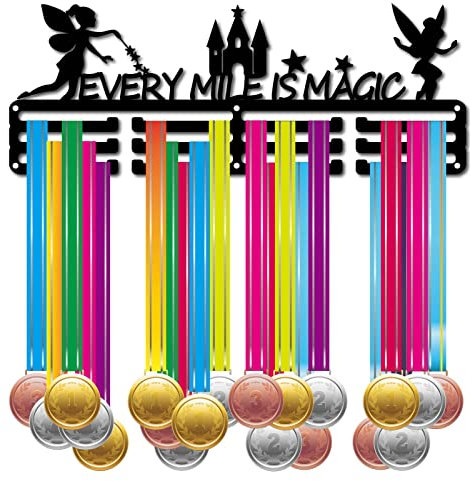 CREATCABIN Every Mile is Magic Medaillenhalter Fairy Sport Medaillen Display Wandhalterung Aufhänger Edelstahl Auszeichnung Für Abzeichen Hause Beim Laufen Fußballmarathon Über 60 Medaillen 40x15cm