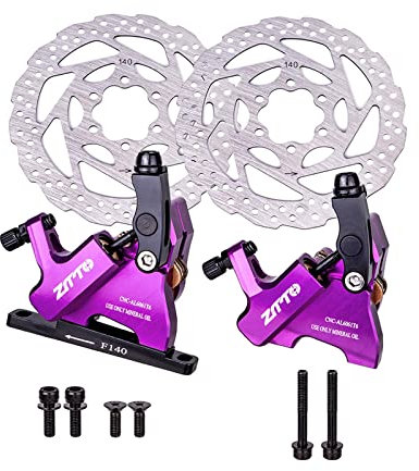 pistro Ultralight Bicycle Hydraulic Disc Brake Calipers Set with Mounting Bolt, 140mm Floating Discs Bike Repair Component Parts - Purple with Disc