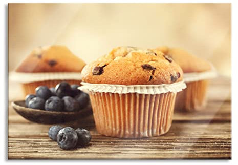 Pixxprint Glasbild, Wandbild aus Echtglas, Muffins mit Blaubeeren, 60x40 cm, inkl. Aufhängung und Abstandshalter