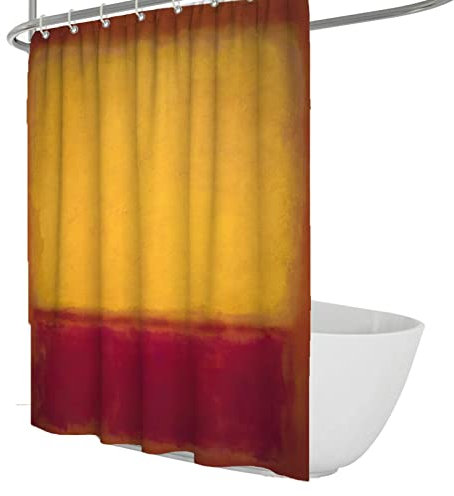 Cortina de Ducha Impermeable Famoso Estilo de Pintura Amarillo y Rojo Fibra de poliéster Tela Impermeable Juego de Cortinas de baño con Ganchos W150xL200cm