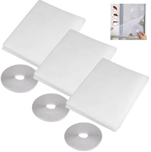 Fly Screen Mosquito Netting,3 Pc Fly Screen for Windows Self-Adhesive Insect Mesh Curtain Bug Bee Protector 3 pc 130 x 150cm with Self Adhesive Hooks