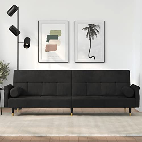 BULANED Schlafsofa, Couch, Schlafcouch, Sitzecke Wohnzimmer, Wohnzimmer Sofa, Wohnzimmersofa, Sofa Gästezimmer, mit Kissen Schwarz Samt