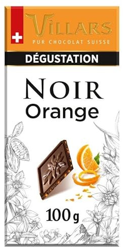 VILLARS - Tablette de Chocolat Noir à l'Orange Confite - Pour une Dégustation Gourmande - 100g - Le Lot De 4