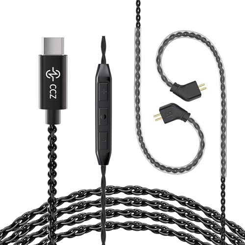 CCZ Melody iem Original Cable, Replacement USB-C Type-C Cable, Upgraded in ear Monitor Extension Cords for KBEAR KS1, KS2, CCZ BC01 Pro, DC01 Pro, DC02, Coffee Bean, DC03, MC02 (TFZ-Pins with Mic)