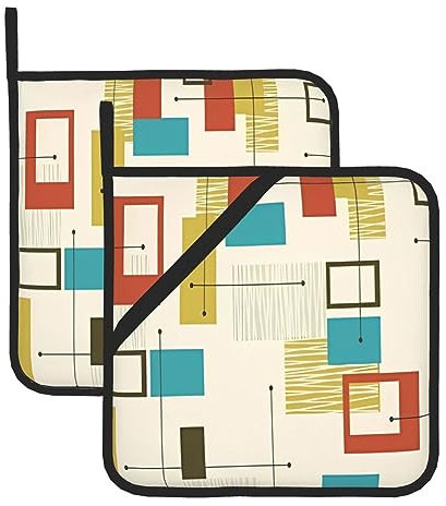Set di 2 presine moderne di metà secolo, resistenti al calore, antiscivolo, con tasche per cucina, cottura al forno, barbecue