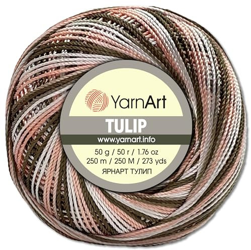 Frida's Wollhaus YarnArt 50 g Tulip Häkelgarn Filetgarn Mikrofaser glänzend seidig 49 Farben (460 | Weiß-rosa-braun)