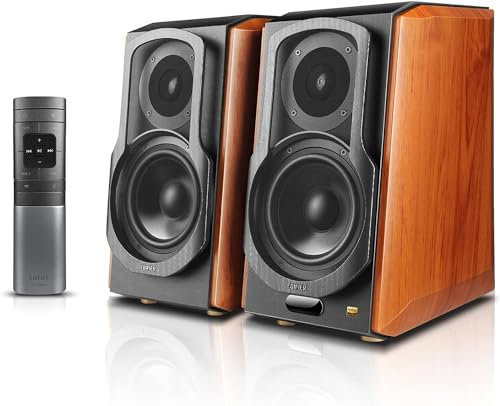 Edifier S1000W Wireless Hi-Fi Bookshelf Speaker 2.0, Wi-Fi & Bluetooth v5.2, Works with Alexa, 120 RMS, Dual RCA, Coaxial, Optical Inputs, 5.5 Bass Drivers, 1 Tweeters, Remote, Wood Grain