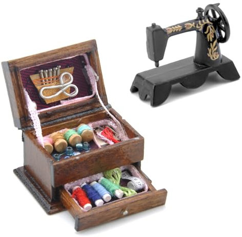 1/12 Miniatur Wichtel Zubehör, Mini Nähmaschine und Nähkästchen 3-Schicht, Miniaturen Puppenhaus Zubehör, Wichtel Zubehör Weihnachten Miniatur Deko Puppenhaus Zubehör Vintage