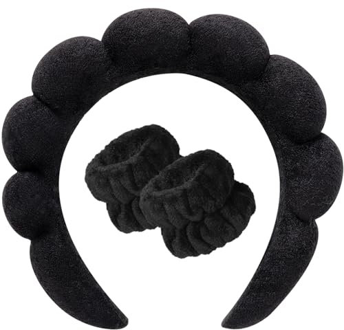 DRESHOW Spa Stirnband zum Waschen Gesicht Wristband Set Schwamm weiches Frottee Make-up Hautpflege Anti-Rutsch-Stirnband für Damen