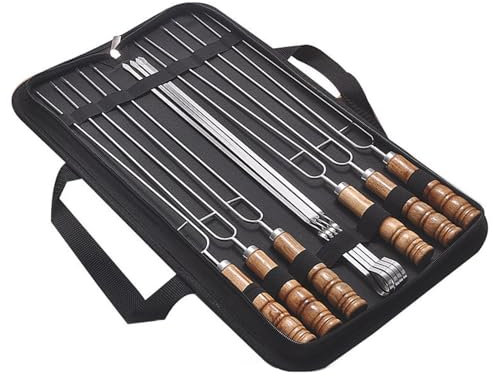 Bafnsiji Brochettes Doubles, Brochettes Barbecue, Brochettes Barbecue Brochettes Kabob pour Griller, Poignée en Bois Brochettes Barbecue en Acier Inoxydable avec Sac de Rangement Oxford