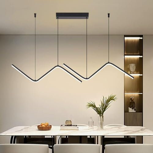 Mikeru Moderne Led Pendelleuchte, 90cm Schwarze Decken-Led-Esstisch Hängeleuchte, Dimmbar Mit Fernbedienung, Hängelampe Leuchte Mit Memory-Funktion, Geeignet Für Restaurants, Kücheninseln Bars