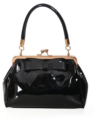 Banned Retro Handtasche California Vintage Schwarz Lack Schleife Henkeltasche