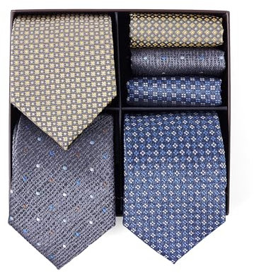 BRERA 67 Set 3 Krawatten für Herren und 3 Taschentücher | Geschenk Box für Männer mit Krawatte und Stofftaschentücher | Geschenkbox Hochzeit | Classische Krawatte und Einstecktuch