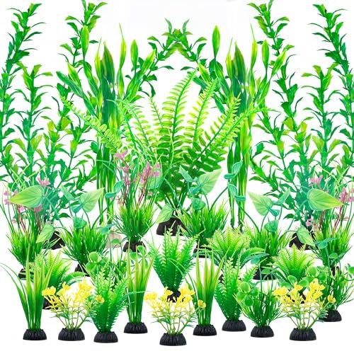 Ameliade Aquarium Plants Decorations 26 PCS Artificial Green Plastic Fish Tank Accessories Large Aquarium Decorations Goldfish Betta Fish Tank Decor
