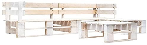 QJBSAVVA 4-TLG. Garten-Paletten-Sofagarnitur, Loungemöbel Terrasse Garten Essgruppe Garten Sitzgruppe Lounge Tisch Geeignet für Wenig Platz Balkon Garten Außen Holz Weiß