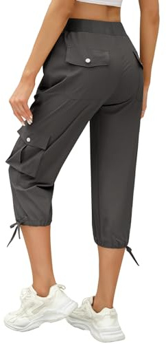 heekpek Women Cropped Trousers 3/4 Length Cargo Trousers Casual Capri Pants Outdoor Trousers Summer Sweatpants Ladies Joggers with 6 Pockets for Hiking Workout Camping Walking