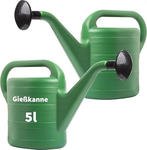 LIVINJA Gießkanne 5L, 2er Pack – Abnehmbare Düse, Klassisch Grün, UV-Beständig, Komfortable Bewässerung, Leicht & Langlebig für Garten und Haushal