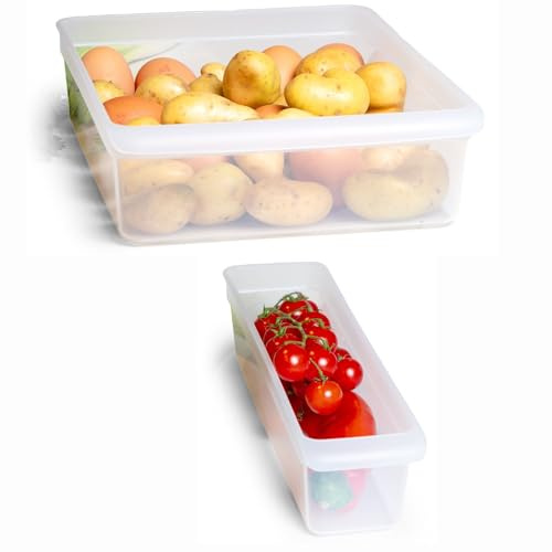 Novaliv Kühlschrank 2er Set Organizer Kühlschrank Klein + Groß BPA-frei Küchenordnung küchenorganizer Kühlschrankorganizer Lebensmittelecht FFlaschen Organizer Ablagefach Kühlschrankfach