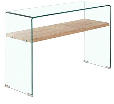 Console en Verre trempé avec étagère en Bois - Glass -