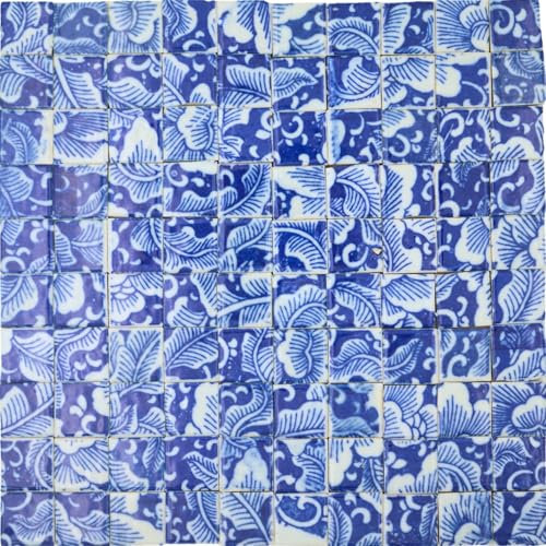 Yuvori Handgefertigte Keramik-Mosaikfliesen, 2 cm, 0,5 kg, DIY, chinesische traditionelle Qinghua und moderne Stile, Innendekoration, DIY-Kunstprojekte in Badezimmern, Küchen, Wohnzimmern (12)