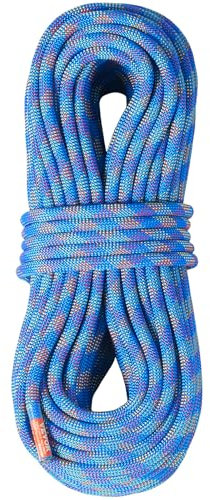 VEVOR Cuerda de Escalada Dinámica 10,2 mm 40 m Cuerda de Seguridad Exterior 25 kN Tensión de Rotura Fibra Extensible con Mosquetones para Escape, Rapel, Rescate contra Incendios y más, Color Azul
