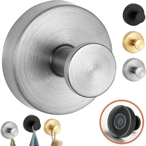 Luxe Hold No-Drill Hooks, 2024 Upgraded Suction Cup Hooks, Stainless Steel Waterproof Suction Cup Hooks for Shower, Bathroom, Hanging Towels, Mounting on Glass Shower Doors, Tile (1 PCS silver)