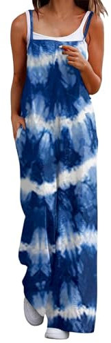 Salopette Jeans Femme Enceinte Combinaisons à bretelles décontractées pour femmes, grande taille, Boho, jambes larges, imprimé Floral, barboteuse Baggy avec poches Short Combinaison (Dark Blue, L)