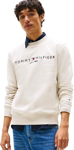 Tommy Hilfiger Sweat Homme Tommy Logo sans Capuche, Beige (Heathered Oatmilk), XXL