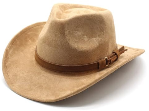 Cowboyhut für Damen Herren Westernhut Cowgirl-Hut Filz Cowboyhüte Fedora Hut Breiter Krempe mit Band Jazzhut (DE/NL/SE/PL, Alphanumerisch, Einheitsgröße, Khaki)