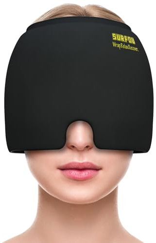 SURFOU Migräne Maske Mütze, Kühlmaske Gesicht Kopfschmerzen Kühlmaske, Schlafmaske Kühlmütze Kühlhaube 360° Gel Surround kühlpads zur Linderung von Migräne Kopfschmerzen, Druck
