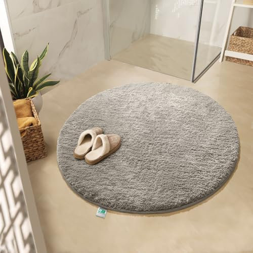 KARAT Badematte Sky, Badteppich in Rund, Dichtes, Flauschiges Wohlgefühl für Ihr Zuhause, Badvorleger rutschfest waschbar, schadstoffgeprüft (Ivory, 120 cm (Rund))