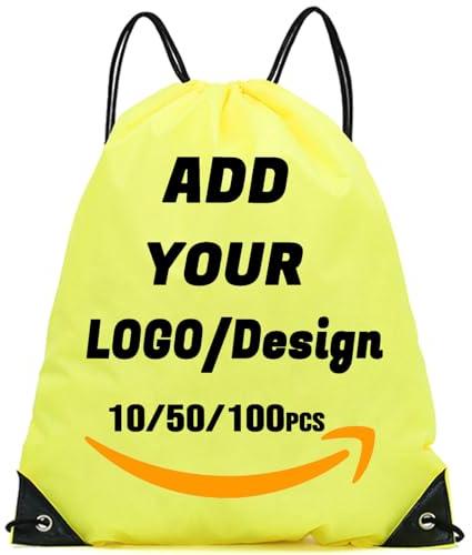 AMOFACIO Rucksack mit Kordelzug, personalisierbar, 10/50/100/200 Stück, personalisierbar, gelb, 17” X 13.5'', Reiserucksäcke