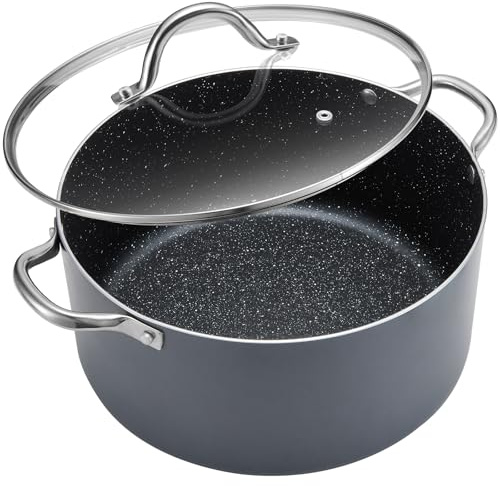 BEZIA Kochtopf mit Deckel, antihaftbeschichtet, für Induktionsherde, 12 l, für alle Herde geeignet, Aluminium, Suppen-/Eintopftopf für große Versammlungen, 12 l, Grau