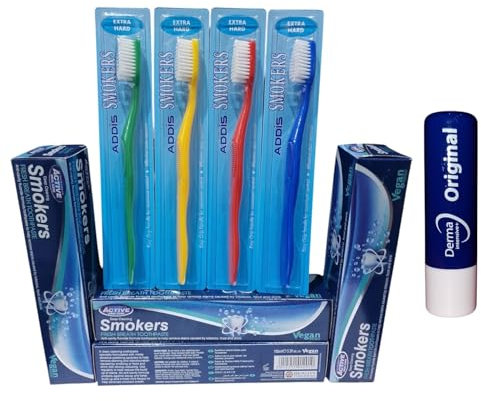 Smokers Active Toothpaste 4 Pack 100mL and 4 Smoker Tooth Bursh with Free Orignial Lip Balm