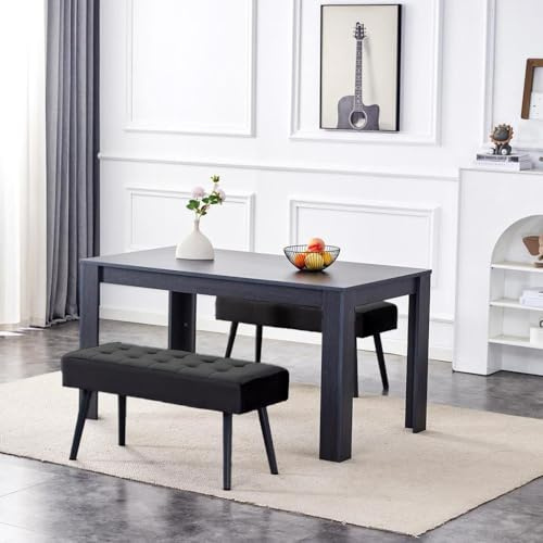 KOSY KOALA Wooden Dark Grey Arrow Design Dining Set with Velvet Chairs & Benches