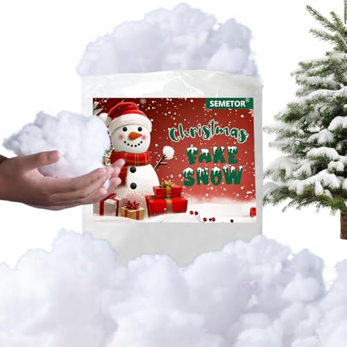 Christmas Fake Snow Decor, 2LB/1kg Flame-Resistant & Hypoallergenic Artificial Snow Cotton, Vacuum Sealed for Easy Fluffing, Perfect for Christmas Villages, Mantels, Tree Skirts & Winter Decorations