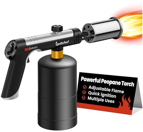 IgnitChef Propane Torch Gun, Adjustable Flame & Safety Lock, BBQ/Camping