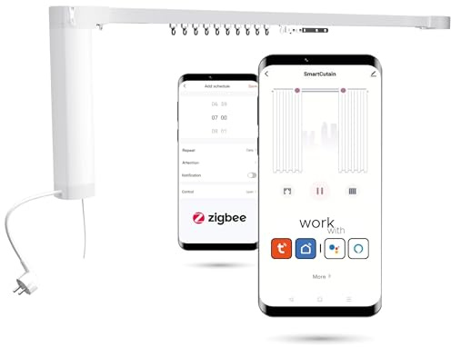 Automat-on Elektrische Gardinenschiene WiFi Vorhangschiene 2.2M bis zu 40 kg Leise Klemmvorhang Elektrisch Zigbee mit Tuya & SmartLife App Kompatibel mit Alexa Google Home Assistant Weiß