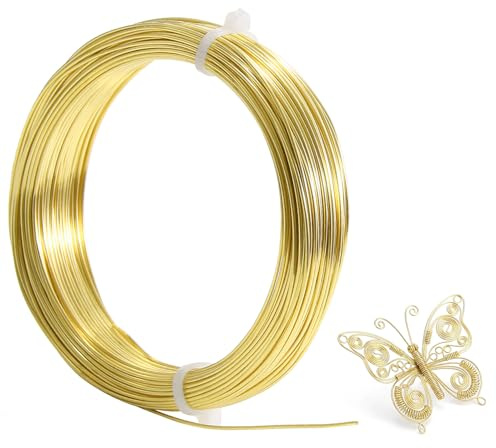 Hosifiy Filo di Ottone, Filo per Gioielli 0,8 mm, 30 m Filo Artigianale Dorato per Giardinaggio, Creazione di Gioielli, Ricamo con Perline, Progetti Fai da Te, Decorazioni