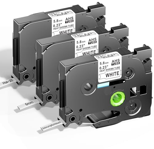 HSe-211 Compatible Brother P-Touch Heat Shrink Tube Label Tape 5.8mm | HSe211 Black on White for P-Touch PT-E300 PT-E500 PT-E550W PT-P750WVP Etikettenhersteller