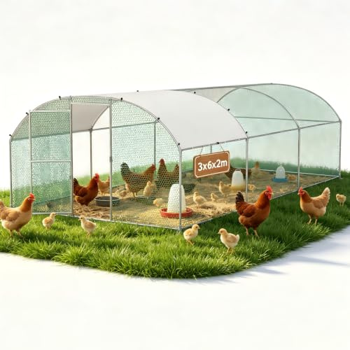 Suusolny Freilaufgehege Bogen Dach 3x6x2m,Hühnerstall aus Verzinkter Stahl Mit PE Dachabdeckung,Verdickte PVC Verbinder &Riegel für Haustierkäfig Hühnerkäfig Kleintiere Pflanzen