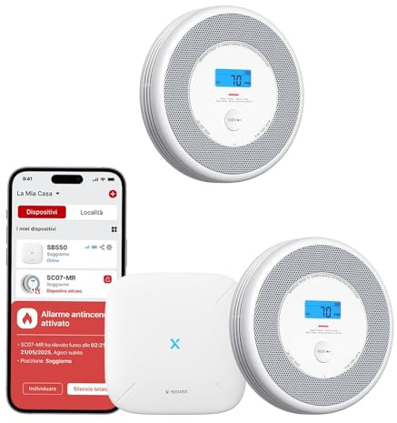 X-Sense WLAN-Rauch- und Kohlenmonoxidmelder, Sprachalarm und Standortansage, 2-in-1 Rauchmelder mit SBS50 Basisstation, XP0A-MR11, 2 Stück