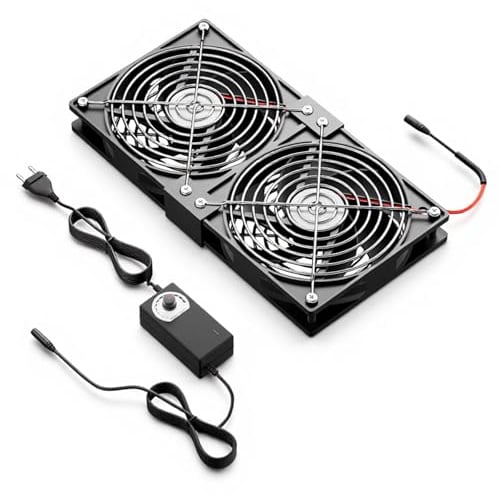 240mm Gehäuselüfter 12V PC Lüfter, Lüfter mit Einstellbarer Windgeschwindigkeit, AC 220V-240V Eingang, 2750RPM, Staubdichtes Metallgitter, Für PC, Laptop & Elektronikgeräte, Doppellüfter Fan
