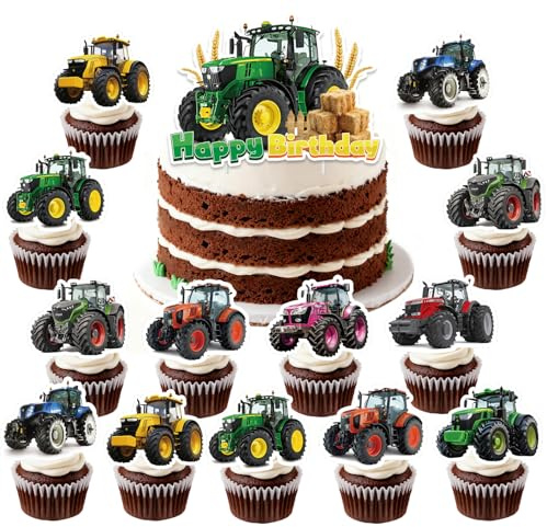 25 Stück Traktor Tortendeko für Kinder, Bauernhof Geburtstag Deko, Kuchen Topper Traktor, Cupcake Topper Bauernhof, Traktor Deko für Party Jungen