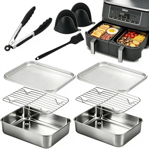Gokemuak 2 Stück Airfryer Zubehör,Auflaufform Airfryer aus Edelstahl | Heißluftfritteuse Zubehör passend für Ninja Dual Zone AF400EU AF451EU AF500EU DZ400EU SL400EU, 4,5L Einzelkorb Größe