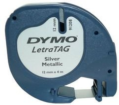 DYMO LetraTag Authentic Metallic Labels | 12mm x 4m | Black on Silver | Self Adhesive Labels for DYMO LetraTag Label Maker