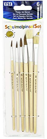TSI Pinsel-Set 6 teilig Haarpinsel Nummer 2, 4, 6, 10, Borstenpinsel Nummer 8, 12, Griff naturbelassen