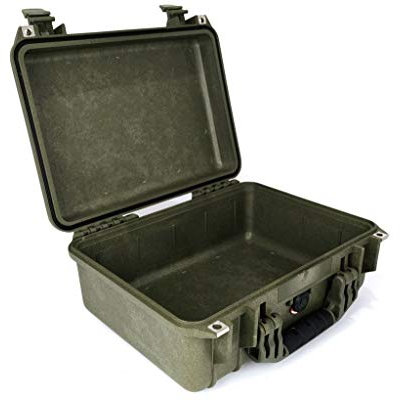 PELI 1450-001-130E Koffer für Professionelles Kamera Equipment, IP67 Wasserdicht, 15L Volumen, Ohne Schaum, Olivgrün